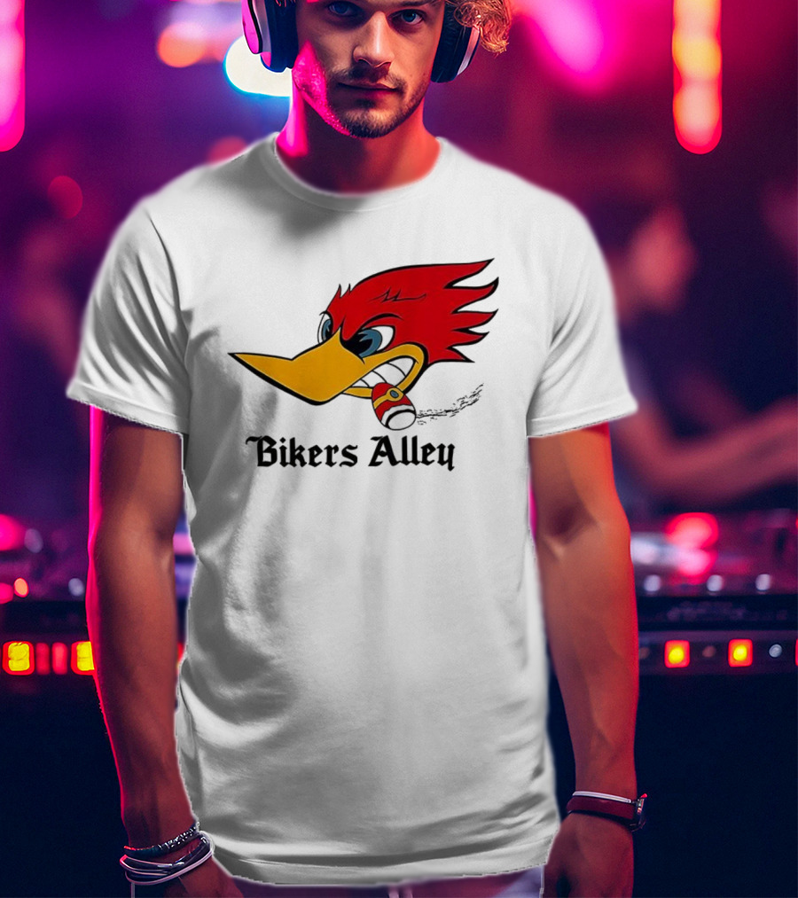 Woody Bikers Alley Cartoon Character Head With Bandana T-Shirt