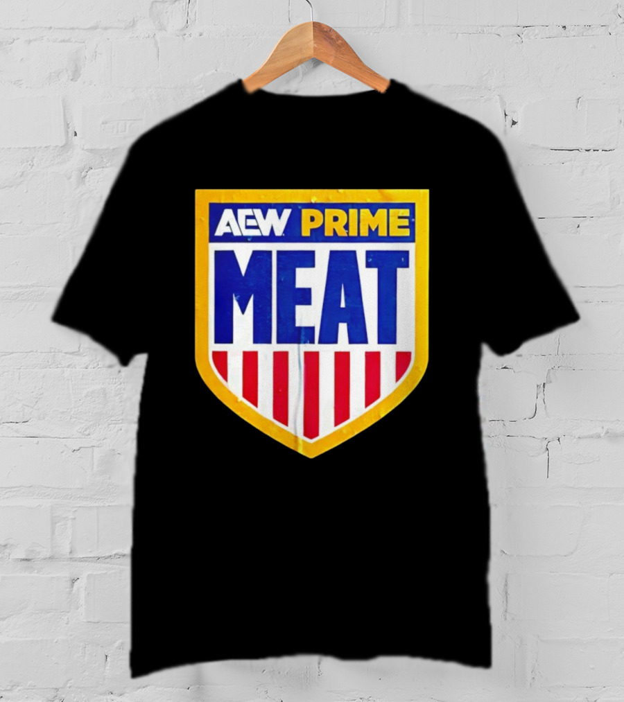 AEW Prime Meat Shield Bold Lettering And Stripes T-Shirt