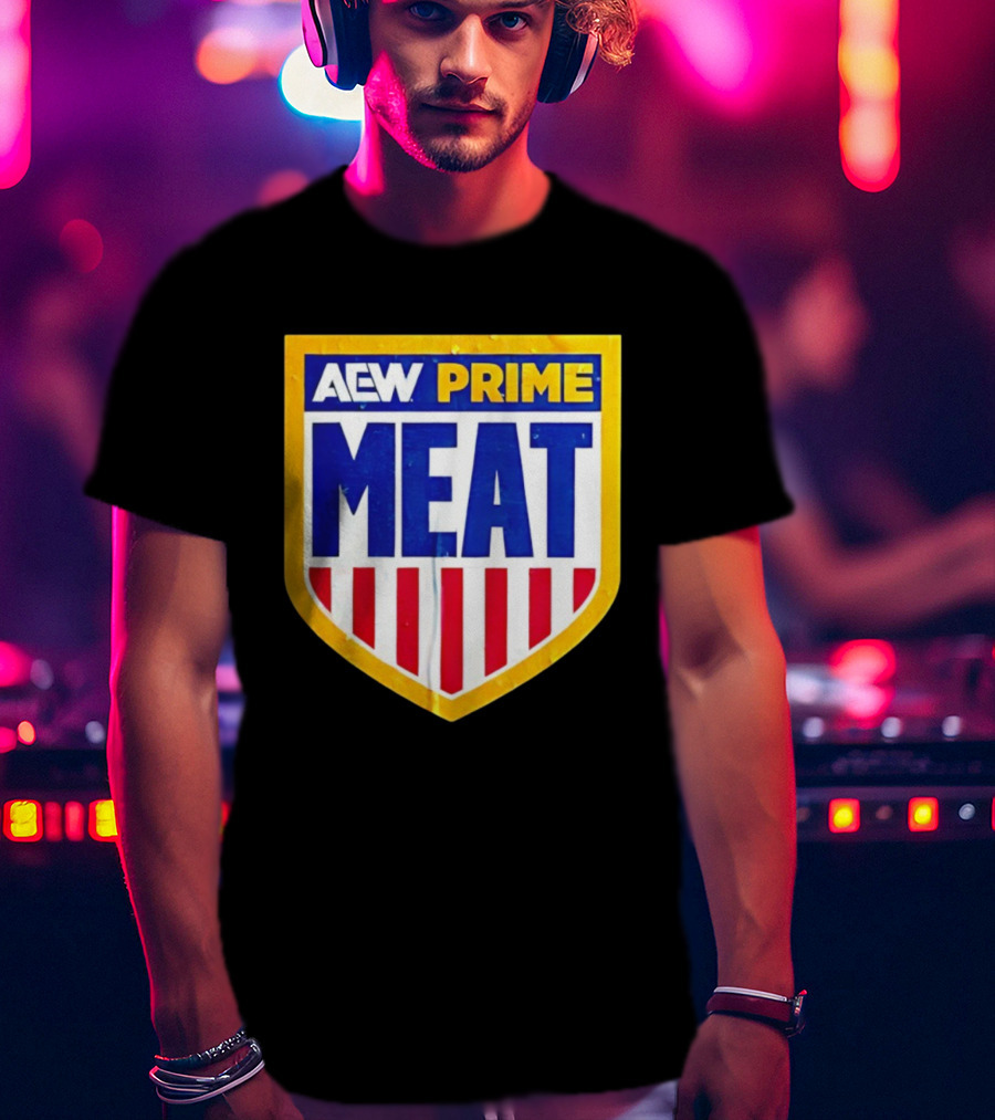 AEW Prime Meat Shield Bold Lettering And Stripes T-Shirt