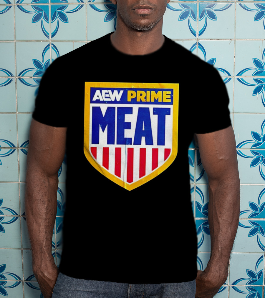 AEW Prime Meat Shield Bold Lettering And Stripes T-Shirt