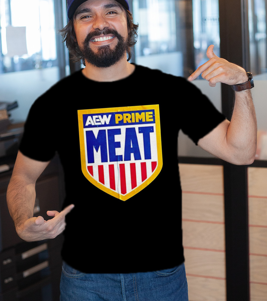 AEW Prime Meat Shield Bold Lettering And Stripes T-Shirt