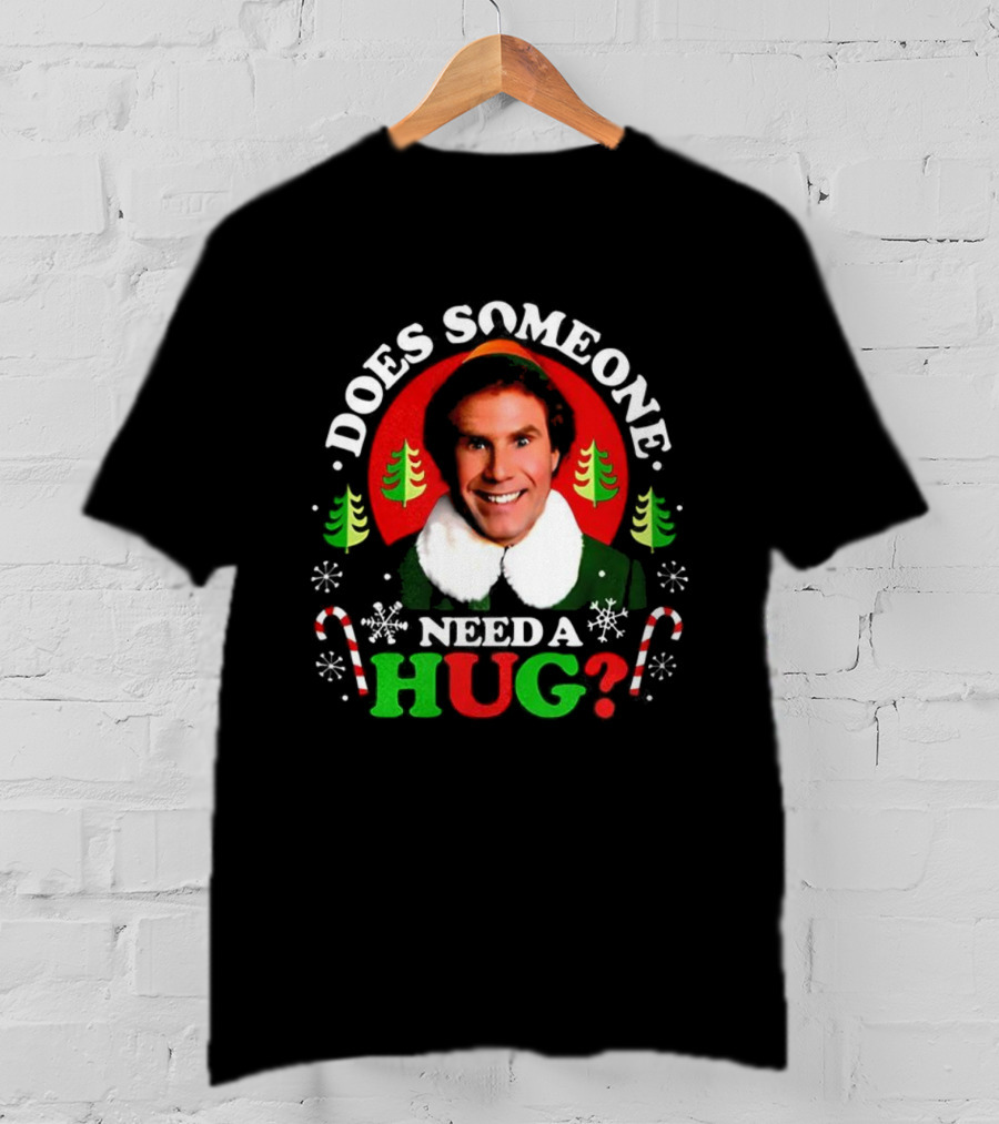Buddy The Elf Does Someone Need A Hug Christmas Retro Candy Cane Snowflakes T-Shirt