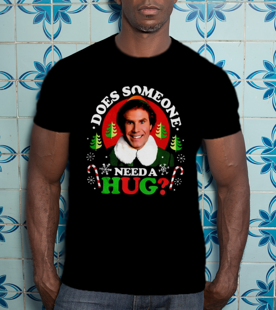 Buddy The Elf Does Someone Need A Hug Christmas Retro Candy Cane Snowflakes T-Shirt