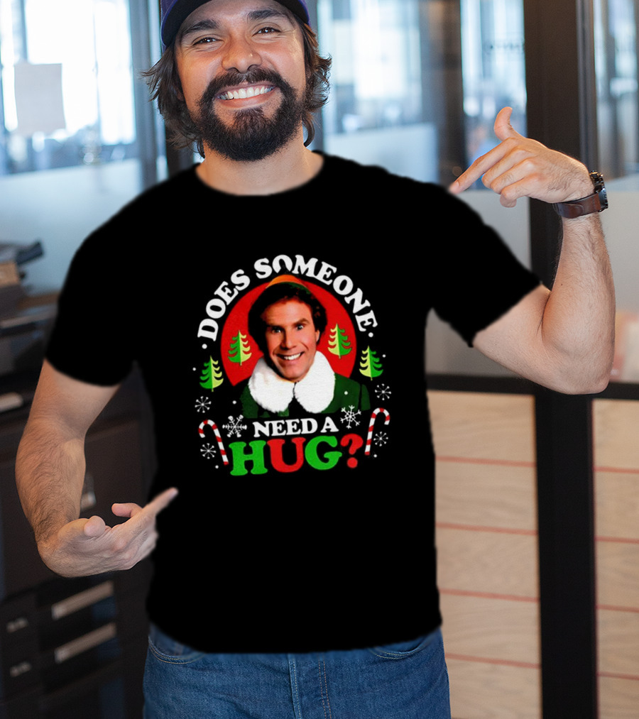 Buddy The Elf Does Someone Need A Hug Christmas Retro Candy Cane Snowflakes T-Shirt