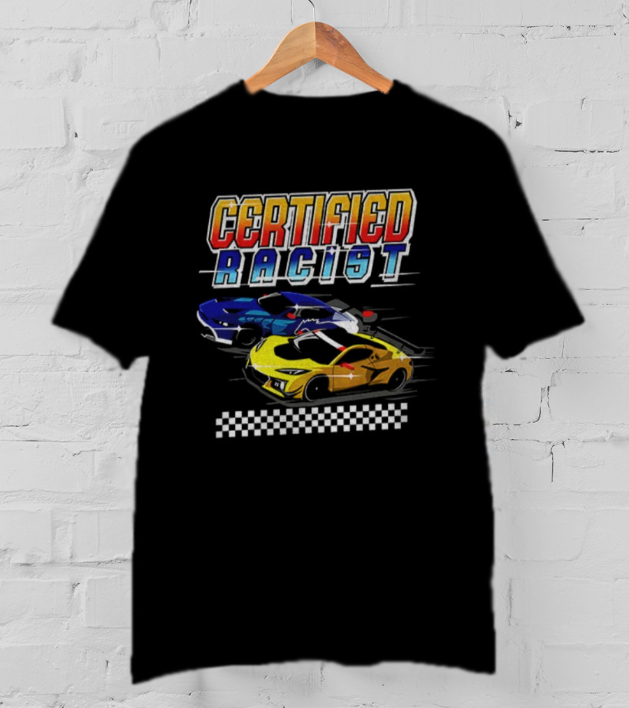 Certified Racer Retro Cars Racing Checkered Flag T-Shirt