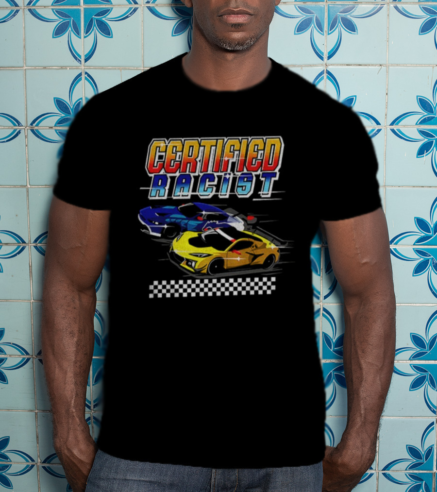 Certified Racer Retro Cars Racing Checkered Flag T-Shirt