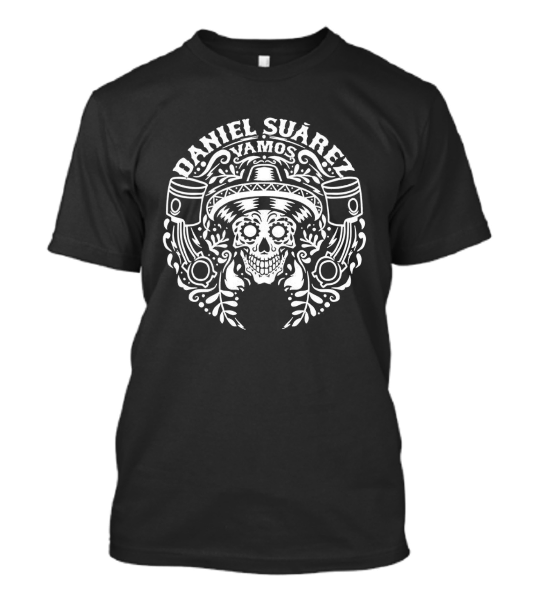 Daniel Suárez Vamos Medallion Skull Day Of The Dead Hat Floral Design T-Shirt