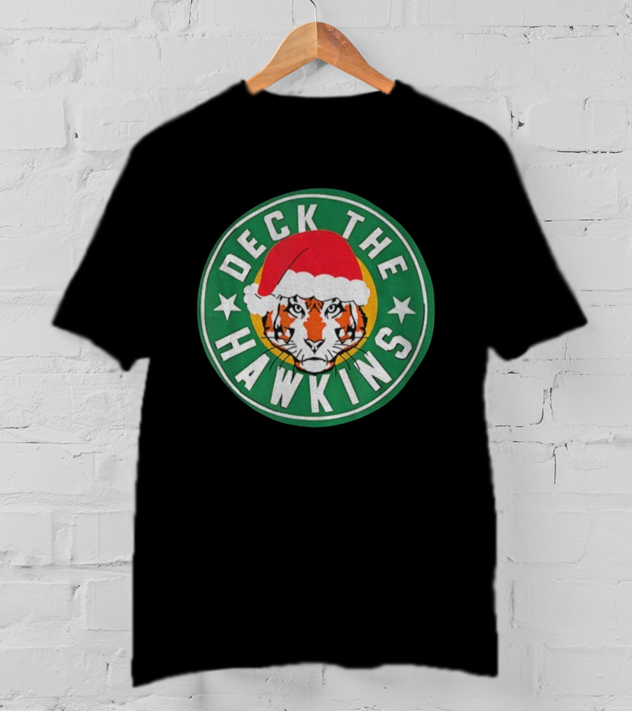 Deck The Hawkins Christmas Tiger Badge Stranger Things Holiday Special T-Shirt