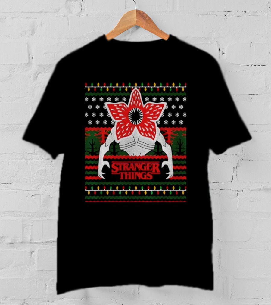 Stranger Things Demogorgon Ugly Christmas Sweater Holiday Lights T-Shirt