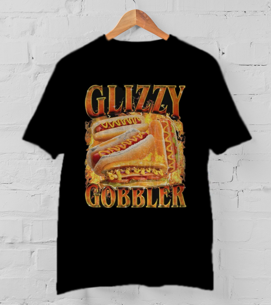 Glizzy Gobbler Faded Hot Dog Funny Meme Fire Burst T-Shirt
