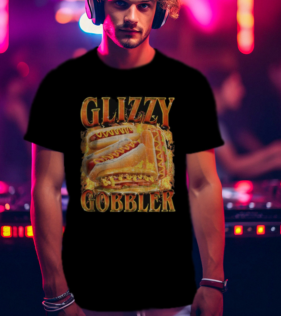 Glizzy Gobbler Faded Hot Dog Funny Meme Fire Burst T-Shirt