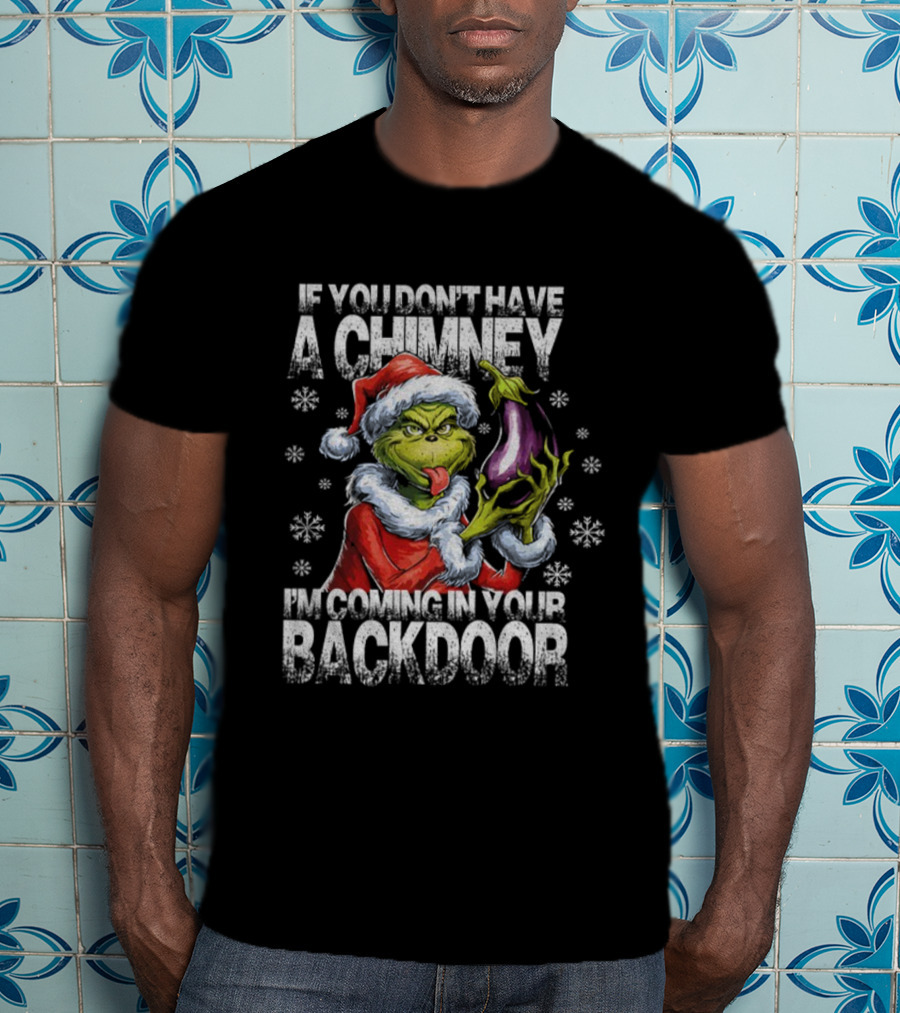 Grinch Santa Hat If You Don't Have A Chimney I'm Coming In Your Backdoor Christmas T-Shirt