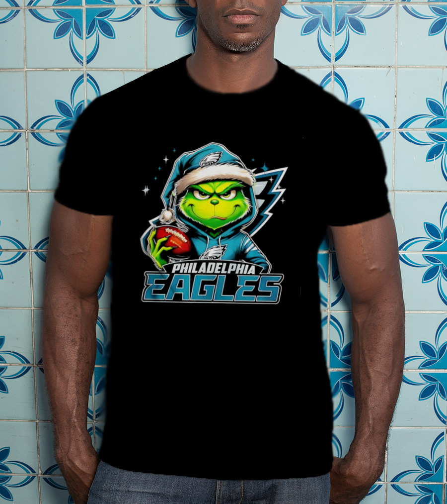 Grinch Santa Philadelphia Eagles Christmas Football T-Shirt
