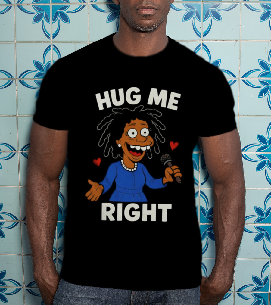 Hug Me Right Funny Cartoon Character Holding Microphone And Hearts T-Shirt