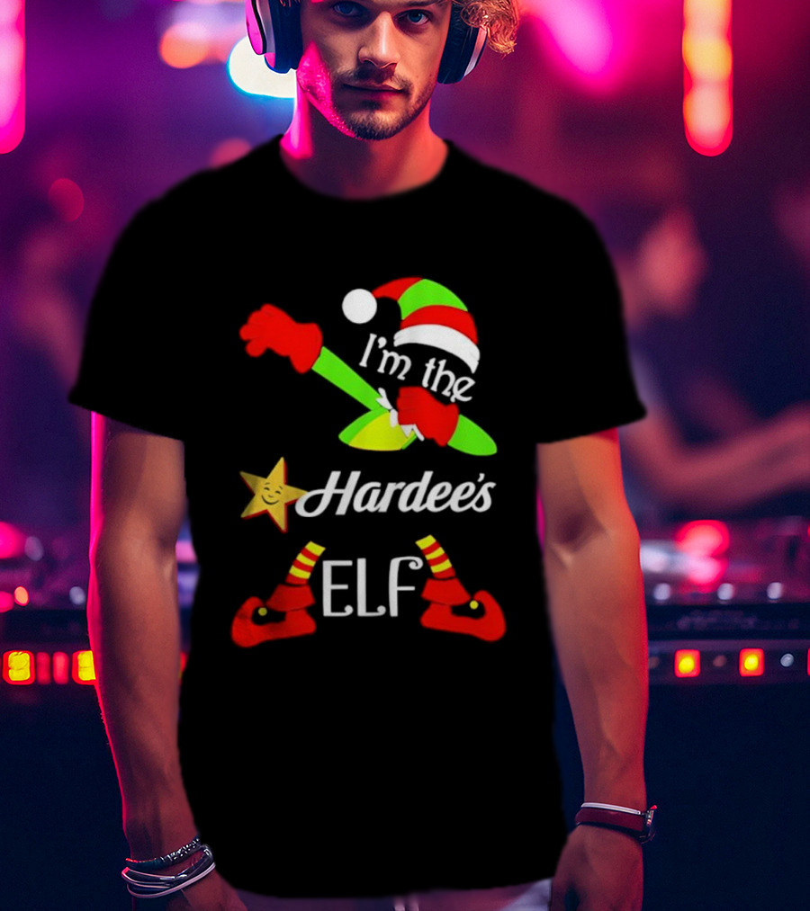 I'm The Hardee's Elf Christmas 2025 Holiday Cheer Santa Hat Festive Outfit T-Shirt