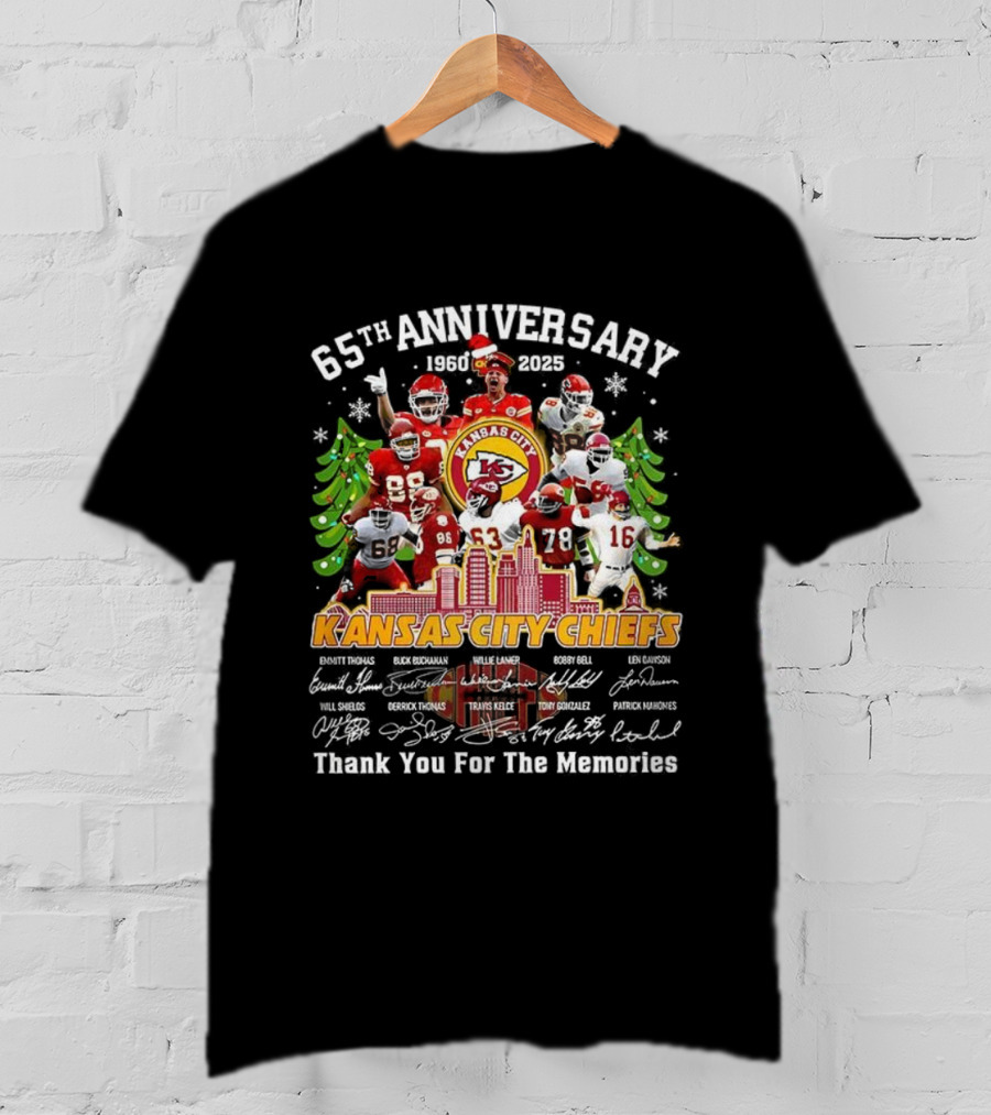 Kansas City Chiefs 65th Anniversary Thank You For The Memories Christmas Signature T-Shirt