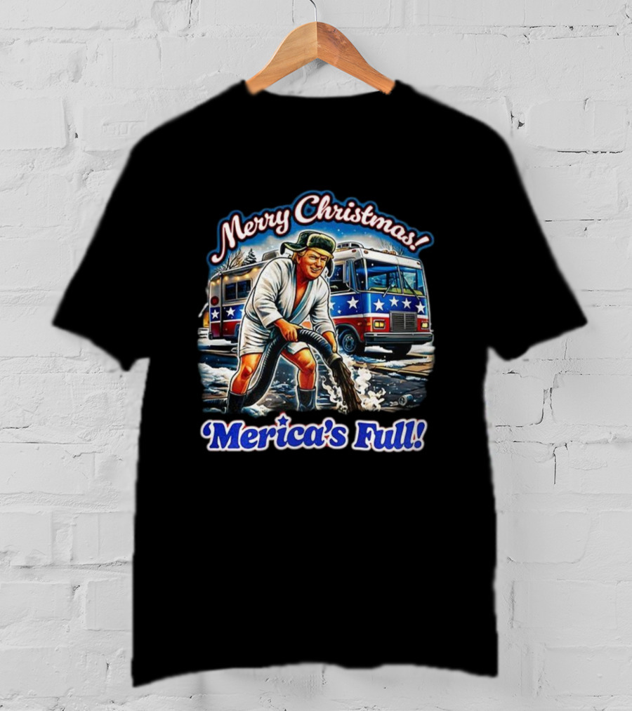 Merry Christmas Merica’s Full Trump Cartoon Holiday Humor T-Shirt