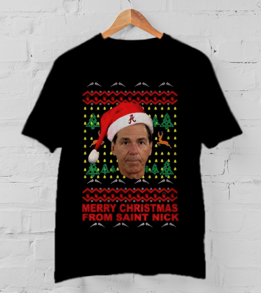 Merry Christmas From Saint Nick Saban Santa Hat Alabama Crimson Tide Football T-Shirt