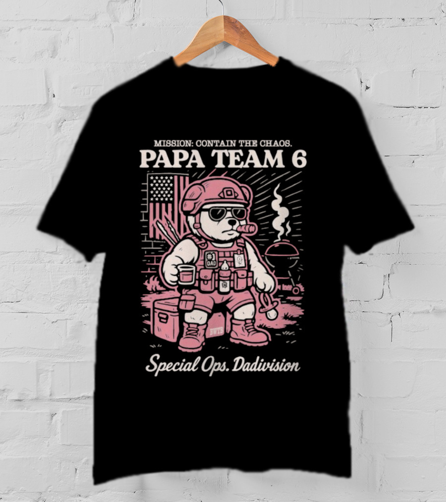 Mission Contain The Chaos Papa Team 6 Special Ops Dadvision Bear T-Shirt