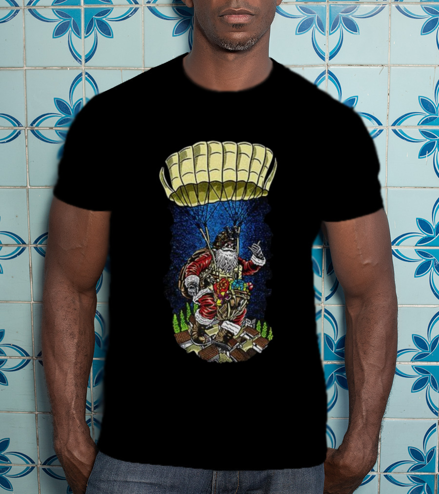 Paratrooper Santa Bringing Christmas Cheer By Air T-Shirt
