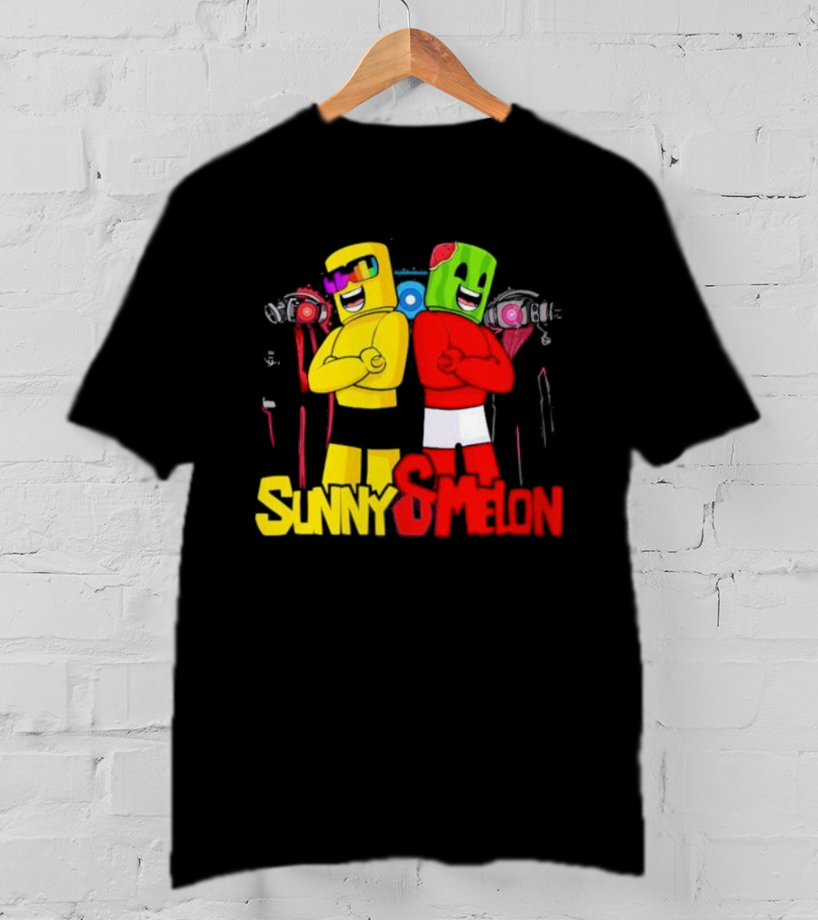 Sunny And Melon The Duo Colorful Block Characters With Shades And Caps T-Shirt