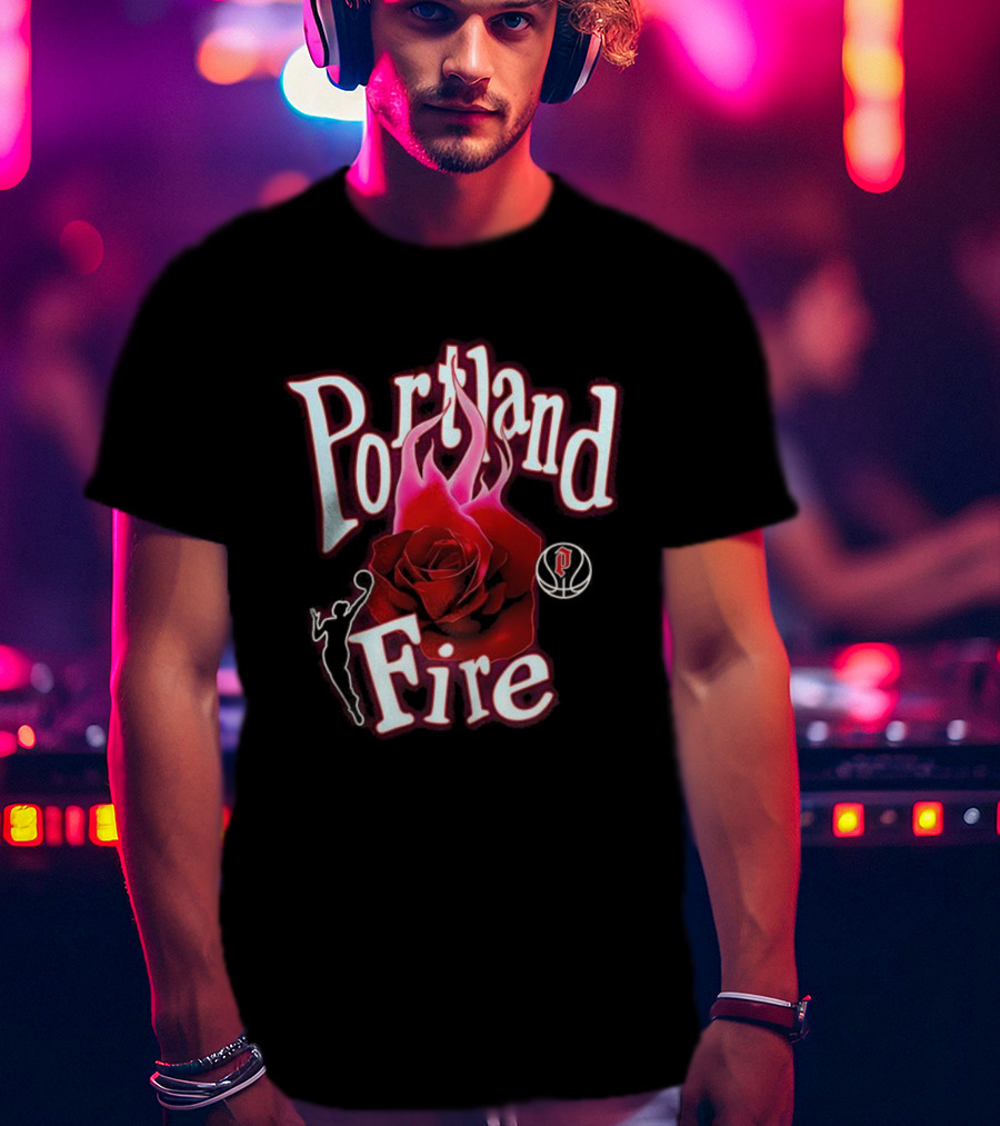 Portland Fire WNBA Rose Flame Design T-Shirt
