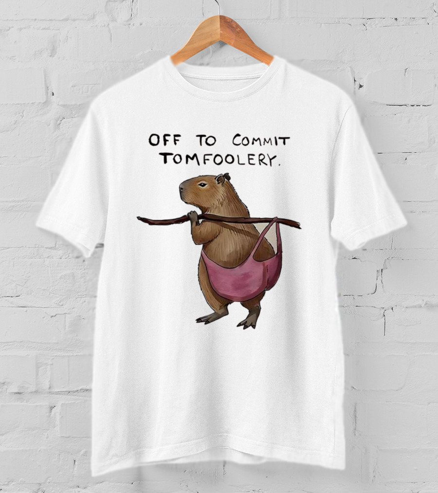 Off To Commit Tomfoolery Capybara In Pink Underwear Playful Mischief T-Shirt