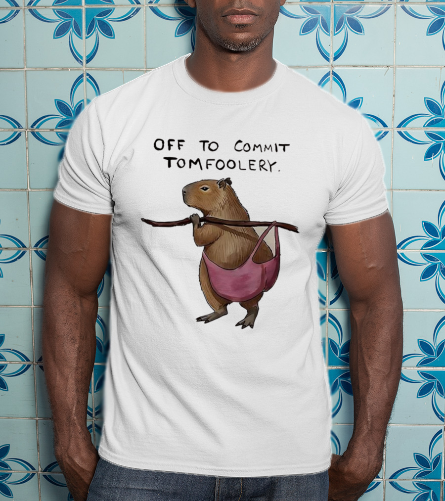 Off To Commit Tomfoolery Capybara In Pink Underwear Playful Mischief T-Shirt