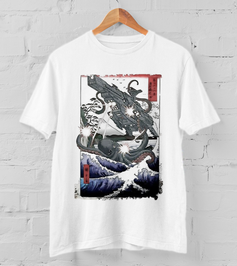 Octopus Vs Spaceship Ukiyo-e Japanese Art Style Clash T-Shirt