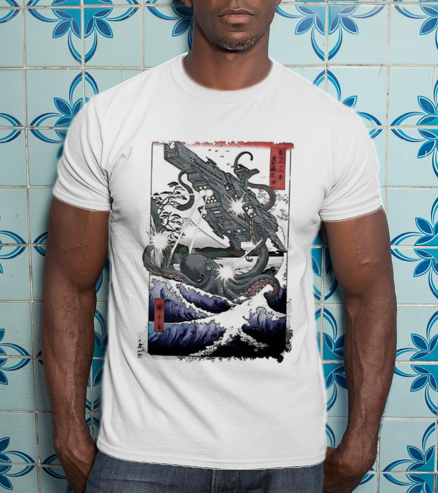 Octopus Vs Spaceship Ukiyo-e Japanese Art Style Clash T-Shirt