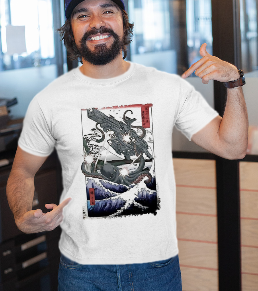 Octopus Vs Spaceship Ukiyo-e Japanese Art Style Clash T-Shirt