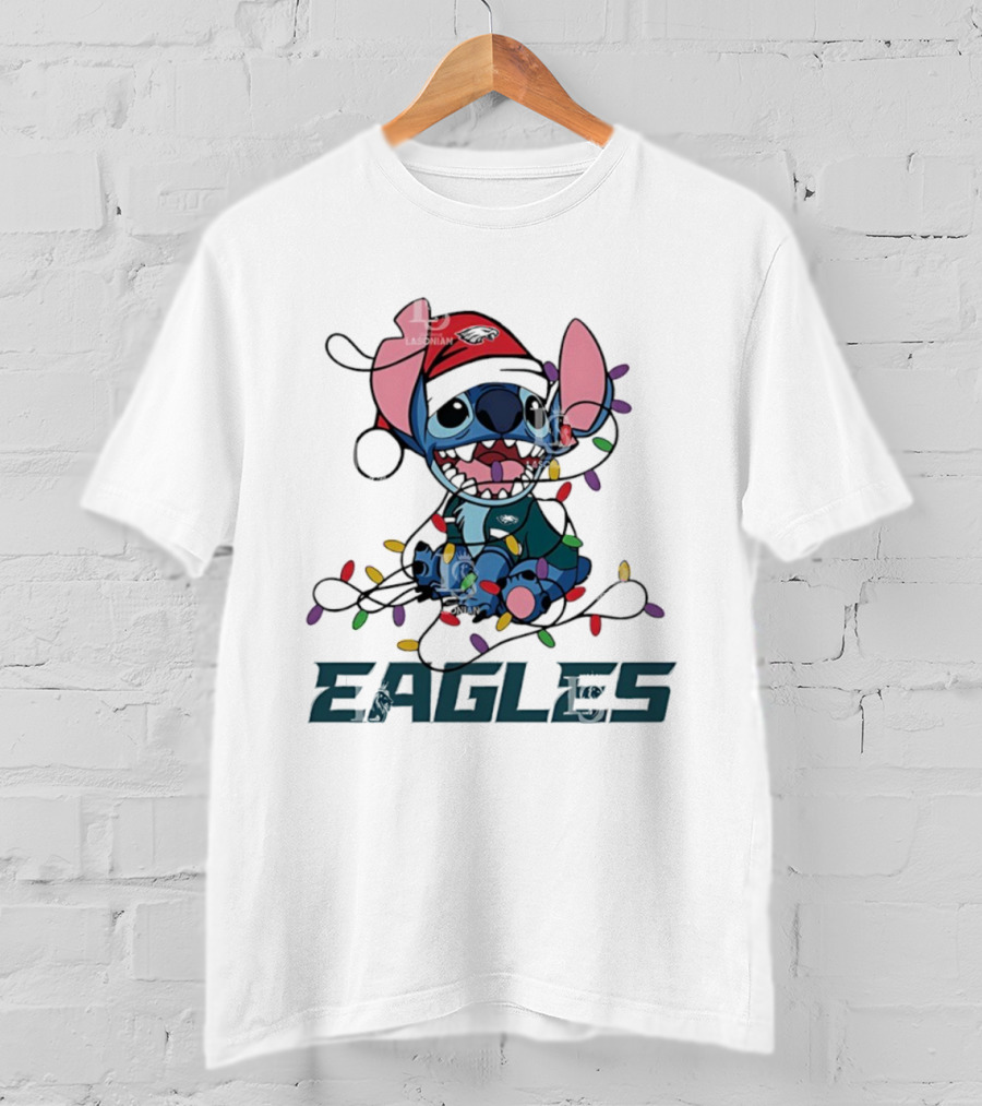 Philadelphia Eagles Stitch Christmas Lights Ornament Holiday Design T-Shirt