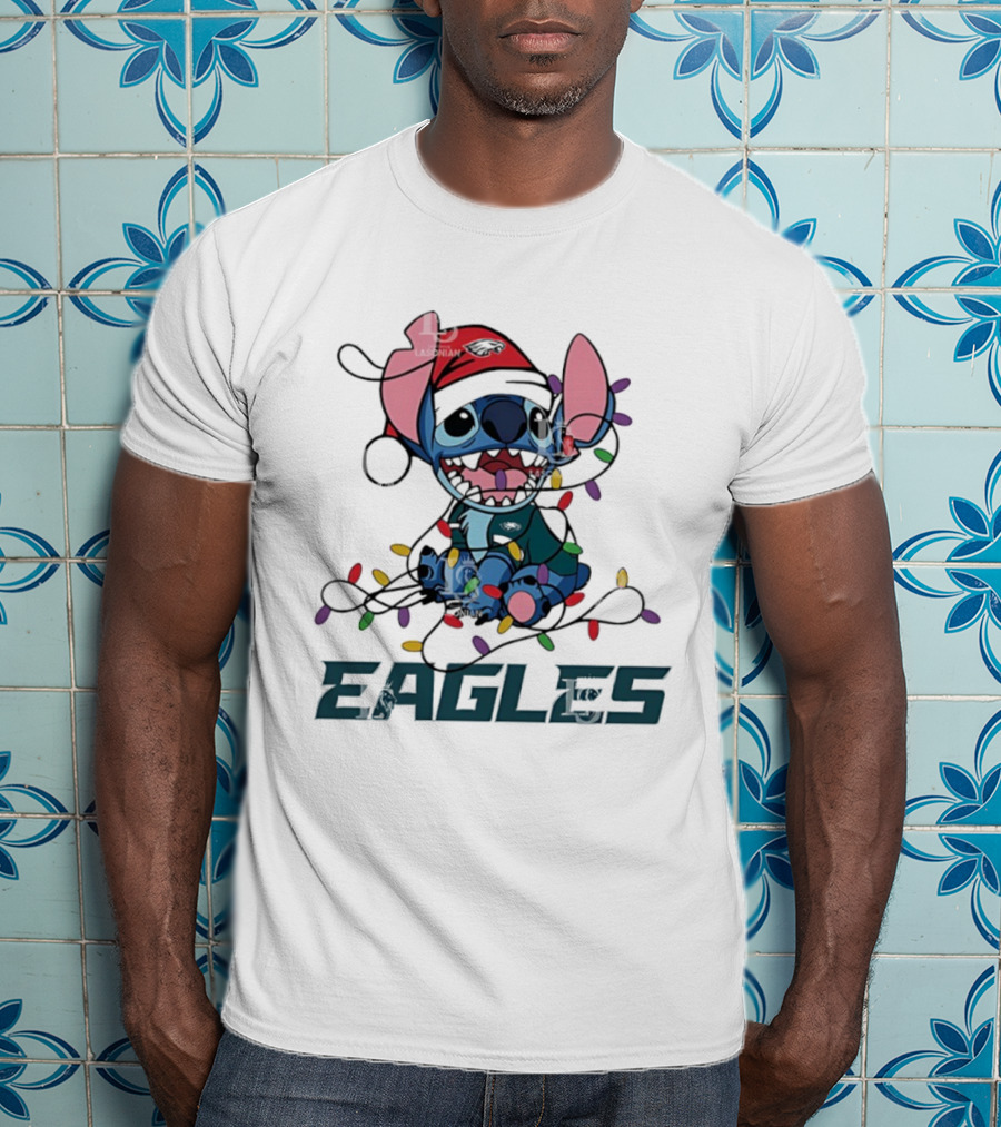 Philadelphia Eagles Stitch Christmas Lights Ornament Holiday Design T-Shirt