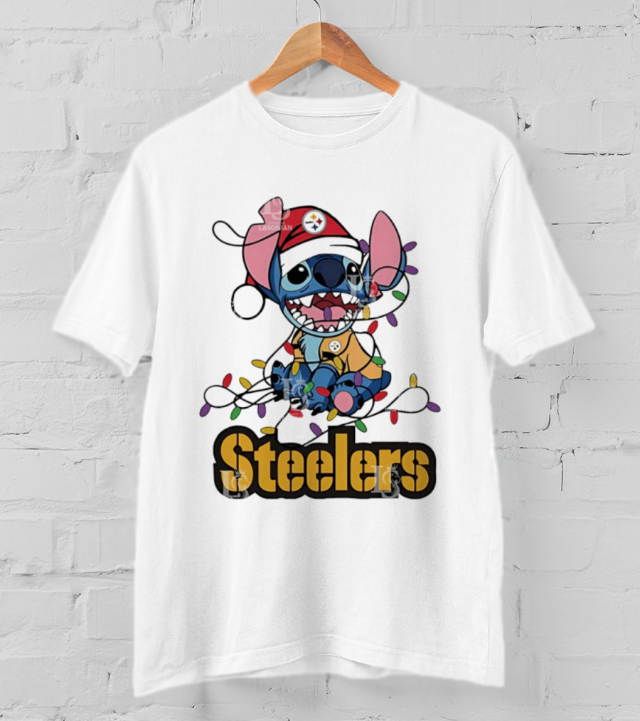 Steelers Stitch Christmas Lights Ornament T-Shirt