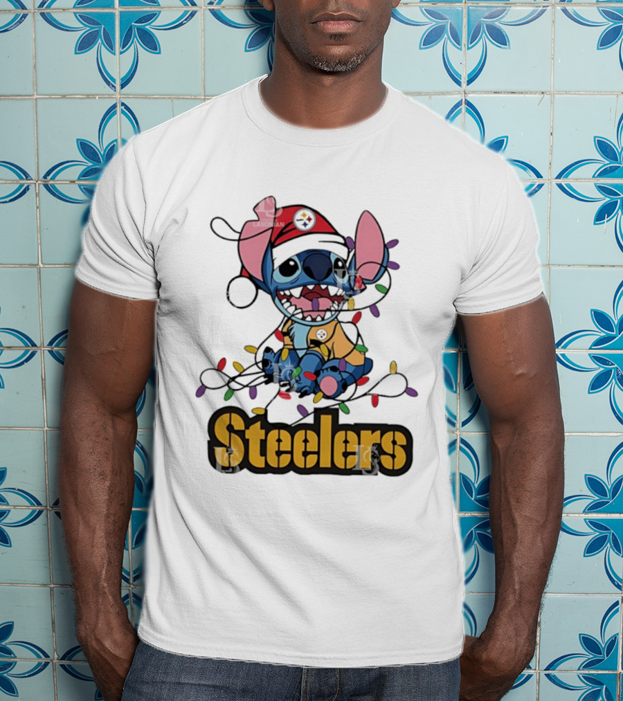 Steelers Stitch Christmas Lights Ornament T-Shirt