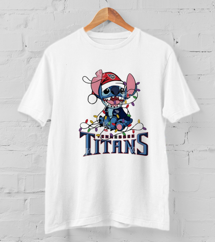 Tennessee Titans Stitch Christmas Lights Ornament T-Shirt