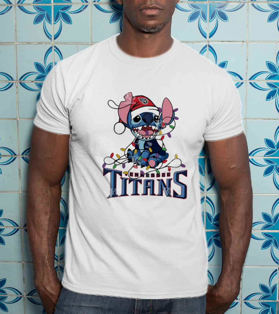 Tennessee Titans Stitch Christmas Lights Ornament T-Shirt