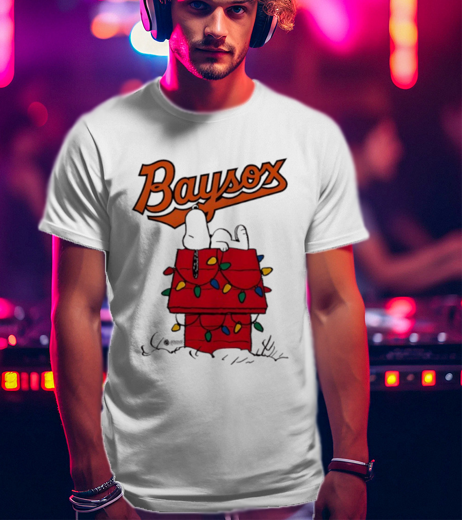Baysox Snoopy Holiday Christmas Lights Doghouse T-Shirt