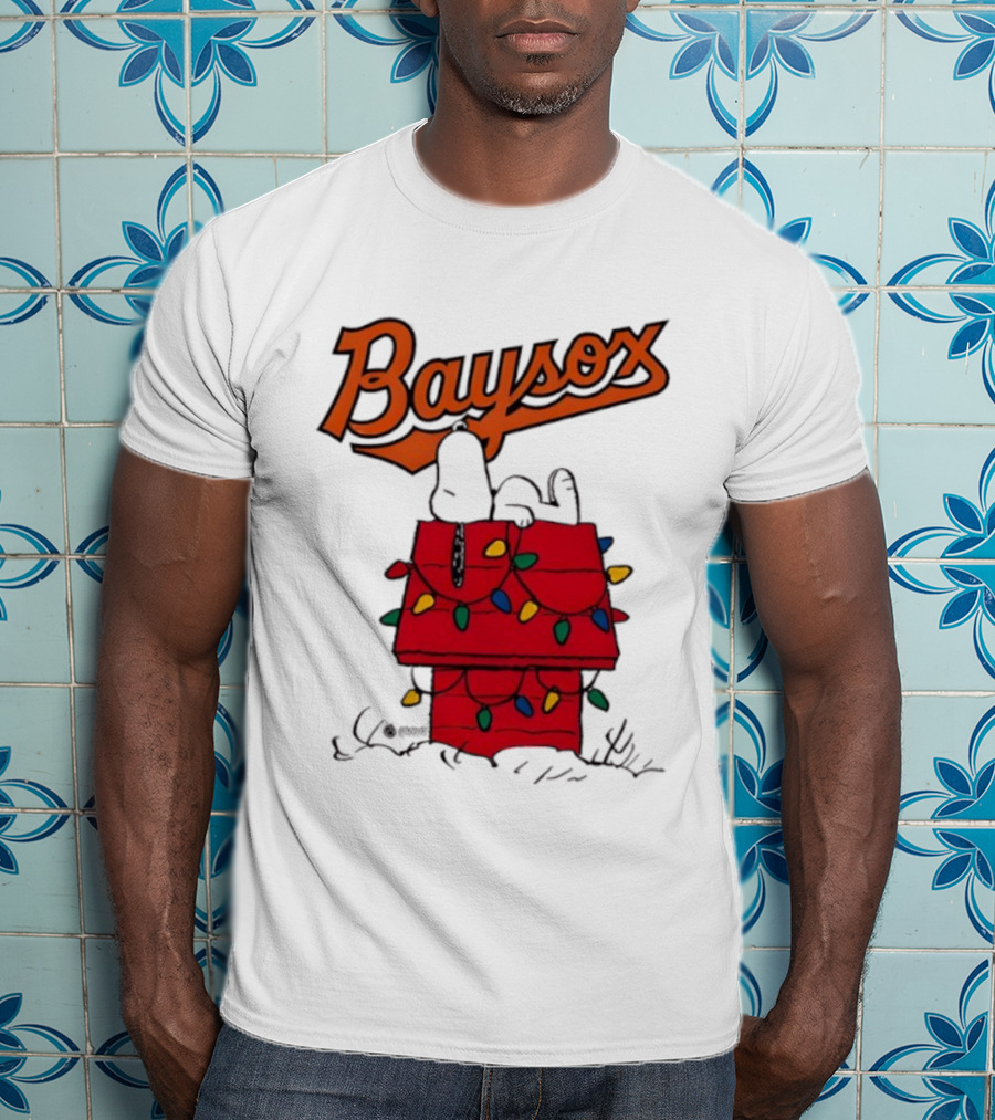 Baysox Snoopy Holiday Christmas Lights Doghouse T-Shirt