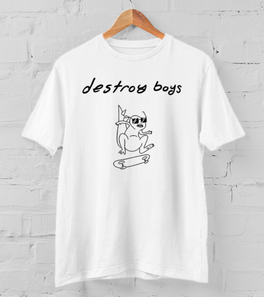 Destroy Boys Dino Skater Skateboarding Dinosaur With Sunglasses T-Shirt