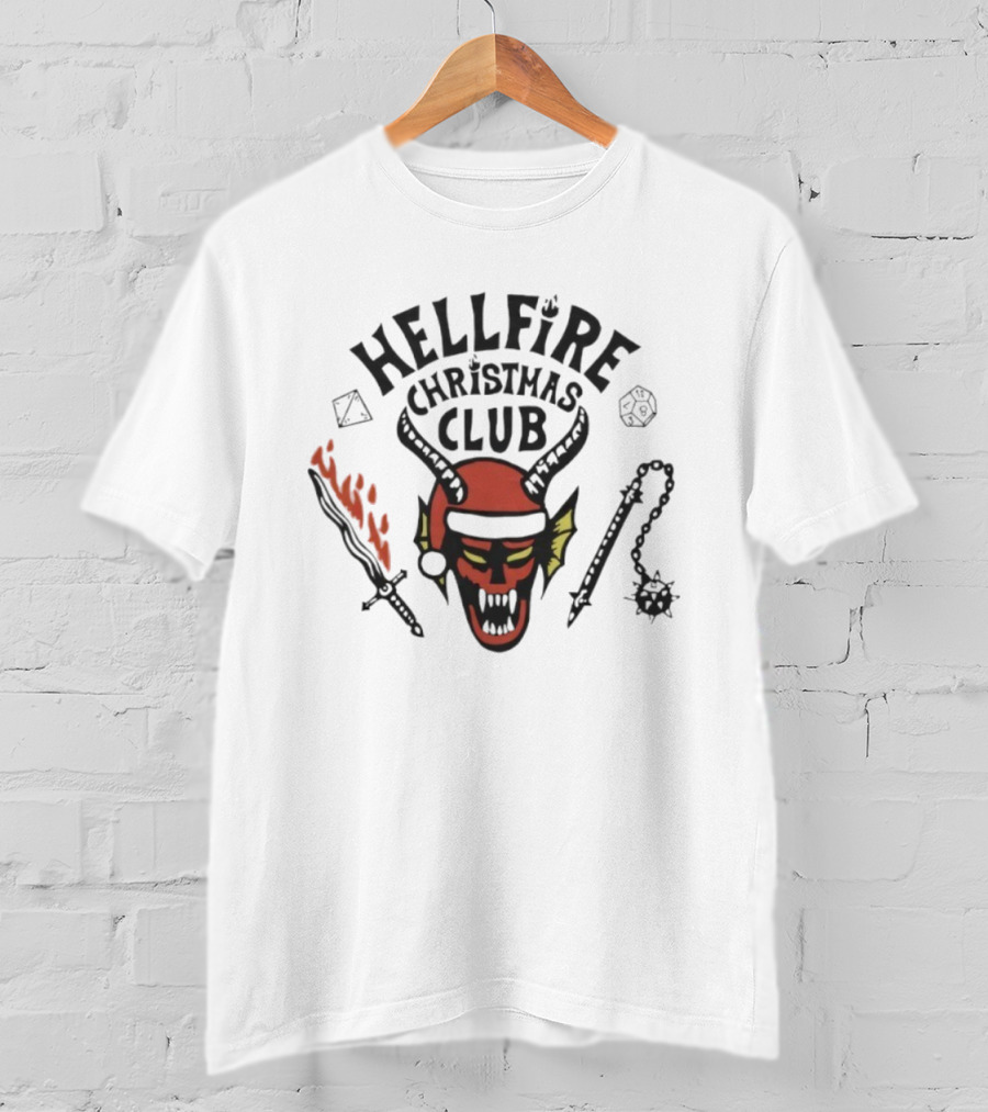 Hellfire Christmas Club Santa Skull With Horns And Fire Sword T-Shirt