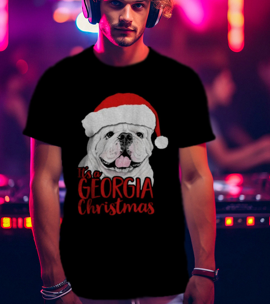 Georgia Bulldogs 2025 It's A Georgia Christmas Santa Bulldog T-Shirt