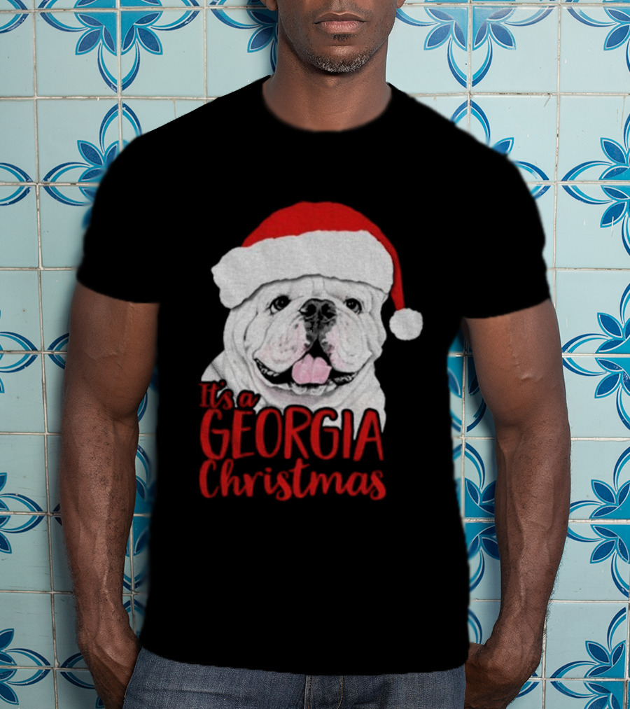 Georgia Bulldogs 2025 It's A Georgia Christmas Santa Bulldog T-Shirt