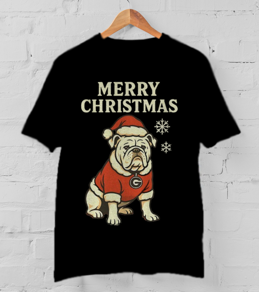 Merry Christmas Georgia Bulldogs Santa Bulldog Snowflakes T-Shirt