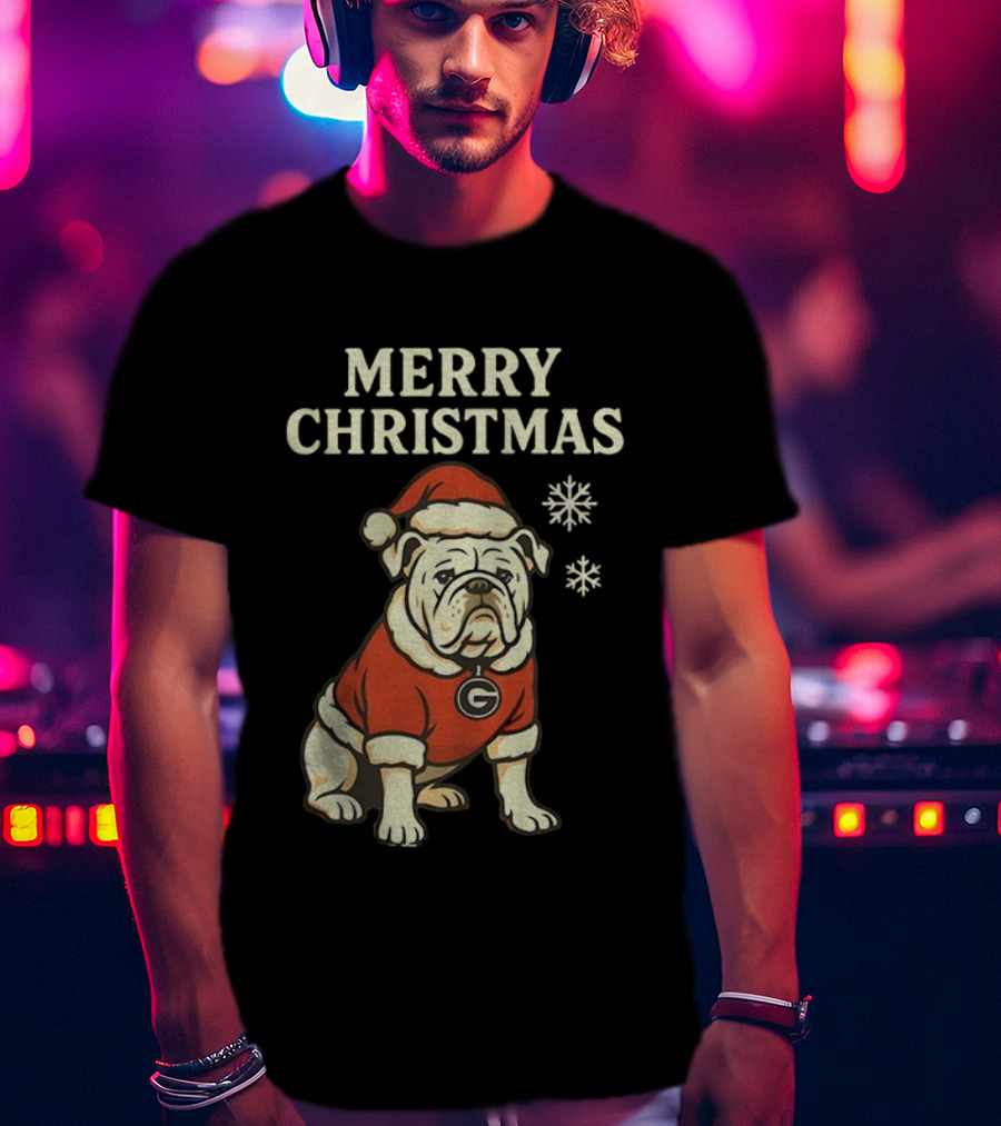 Merry Christmas Georgia Bulldogs Santa Bulldog Snowflakes T-Shirt