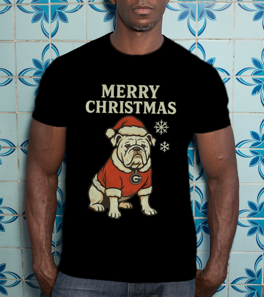 Merry Christmas Georgia Bulldogs Santa Bulldog Snowflakes T-Shirt