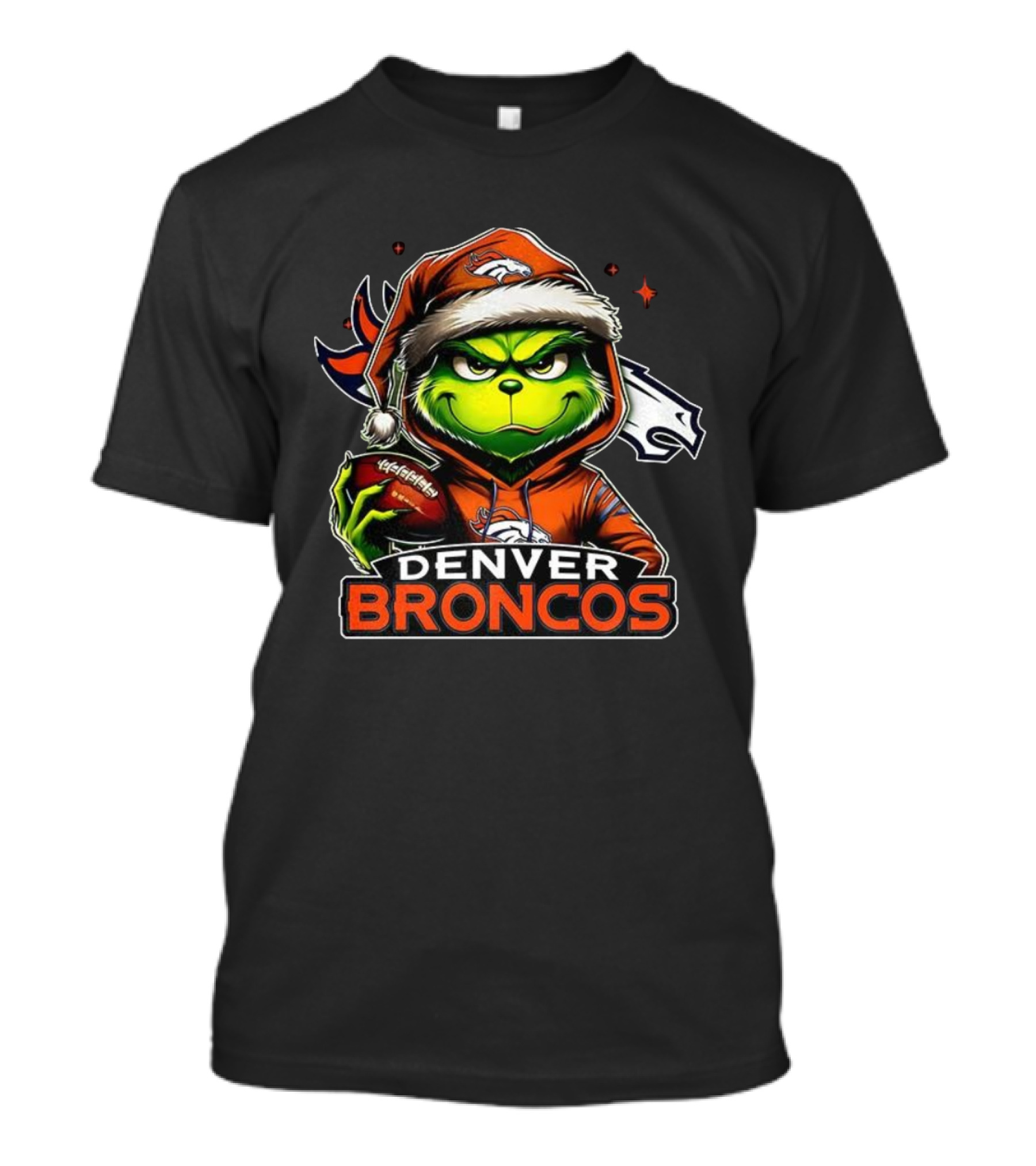 Denver Broncos Grinch In Santa Hat NFL Christmas Football T-Shirt