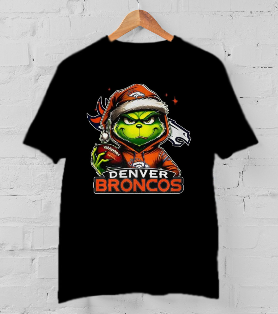 Denver Broncos Grinch In Santa Hat NFL Christmas Football T-Shirt