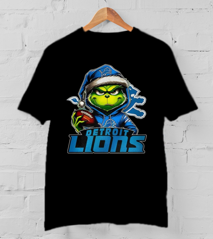 Detroit Lions NFL Grinch Christmas Football Theme T-Shirt