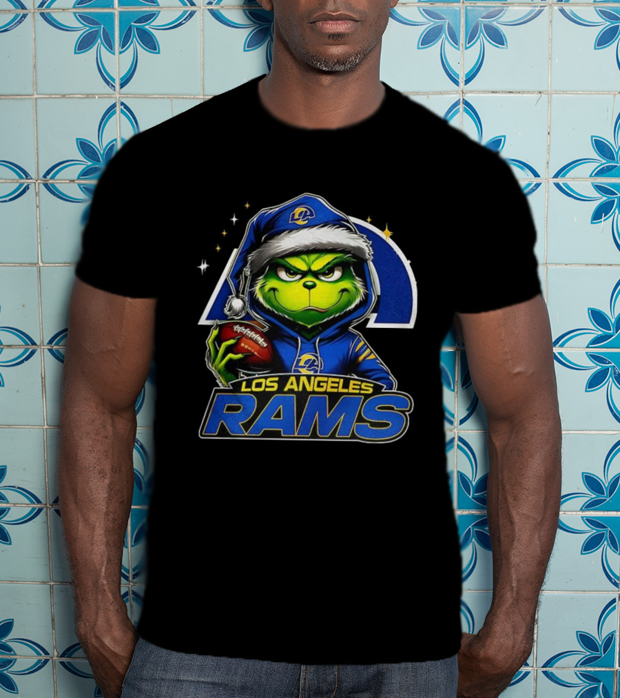 Los Angeles Rams Grinch Santa Hat NFL Christmas T-Shirt